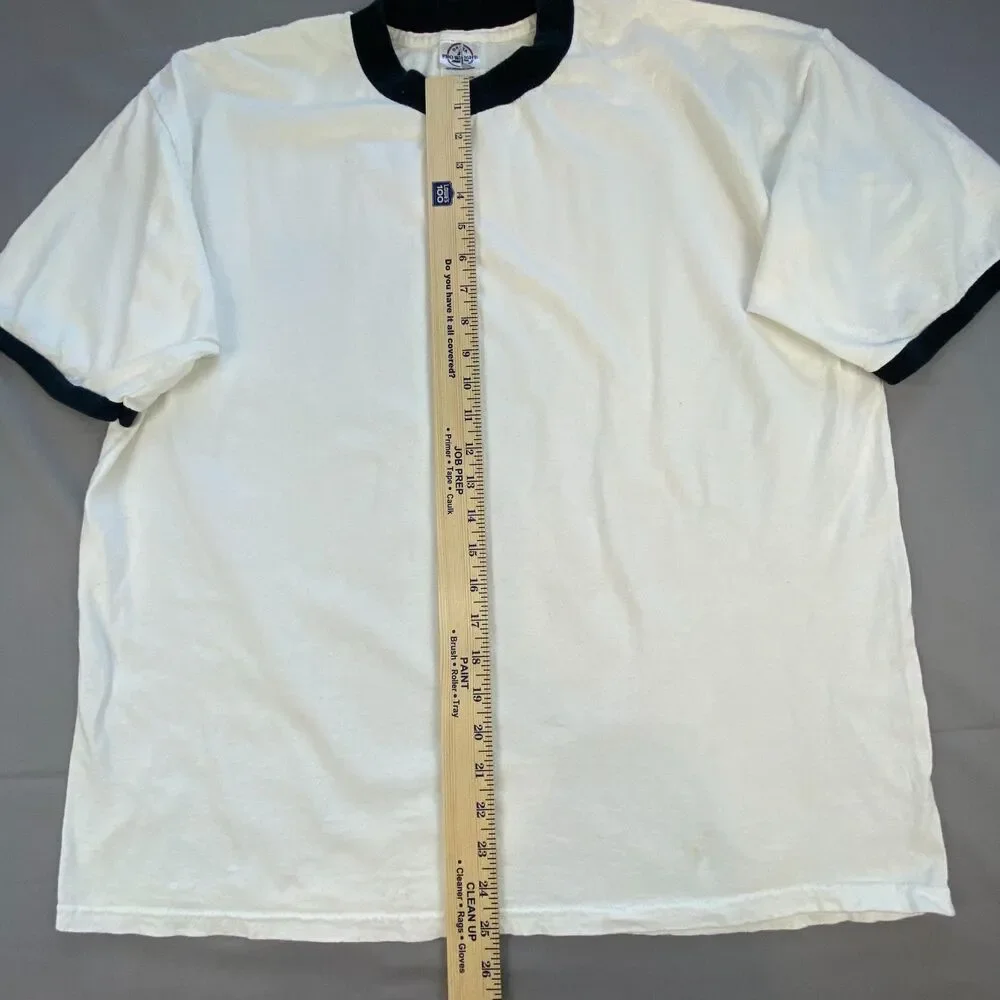 Delta Pro Weight Mens Ringer T Shirt White Black Trim Crew Neck Tee Size XL
